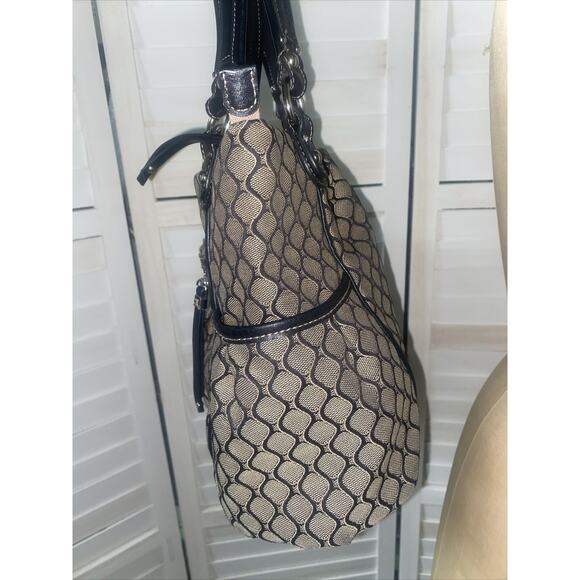 NINE WEST NINE & CO Purse Tote Black Gray Pattern Canvas Double Top Handle - Picture 6 of 9